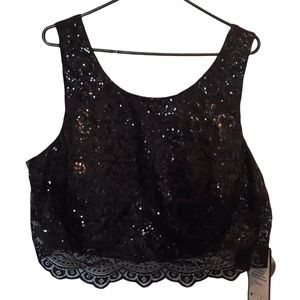 City Studio Women’s Plus Black Sequin Lace Sleeveless Top 20W